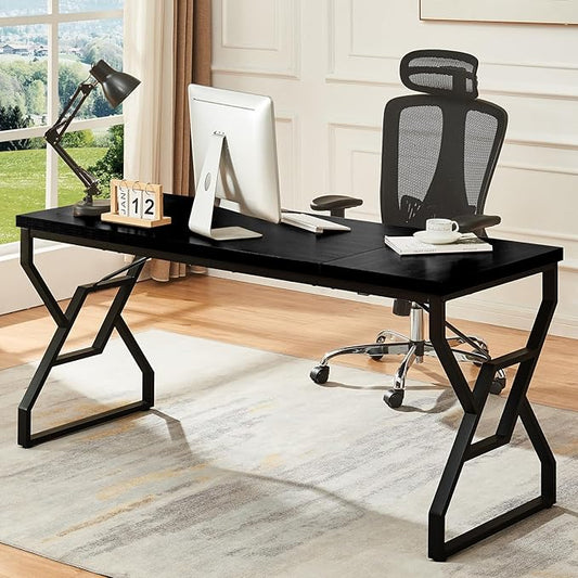 HOMISSUE 63-inch Executive Desk, Large Home Office Desk with Engineered Wood Tabletop and Metal Frame, Rustic Workstation Desks with Sturdy Structure, Long Computer Desks for Home Office, Writing