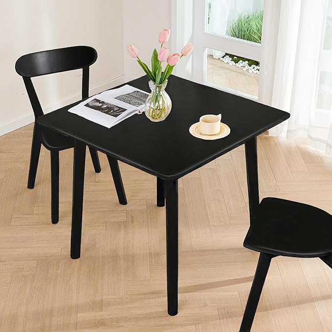 DELAVIN 29.5" Solid Wood Dining Table, Modern Small Dining Table, Square Farmhouse Kitchen Table, Cafe Table for Living Room Dining Room, Easy Assembly, Black