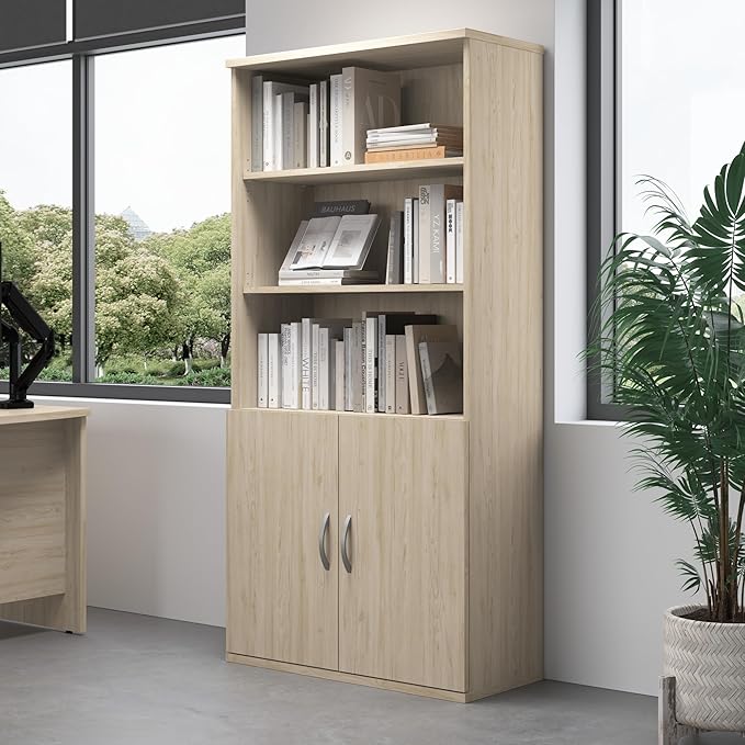 Bush Business Furniture Studio C Tall 5 Shelf Bookcase in Natural Elm, Large Bookshelf for Home or Professional Office