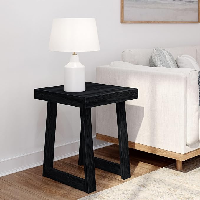 Plank+Beam Classic Square Side Table, Slim Side Table for Living Room, Narrow Nightstand for Small Spaces, Wood End Table for Bedroom, Black Wirebrush