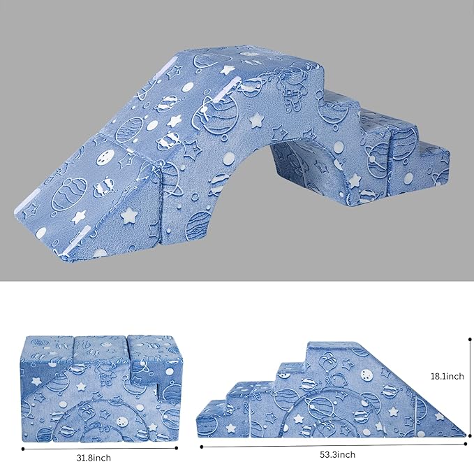 MeMoreCool Foam Climbing Toddler Couch, Modular Kids Sofa with Slide & Stair, Convertible Baby Couch for Playroom, Sectional Furniture for Crawling, Climbing, and Kids’ Play