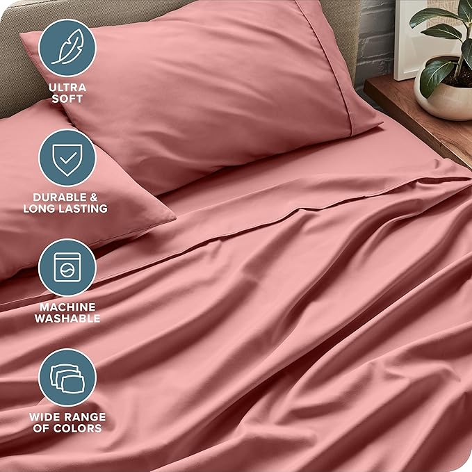Bare Home King Sheet Set - Luxury 1800 Ultra-Soft Microfiber King Bed Sheets - Double Brushed - Deep Pockets - Easy Fit - 4 Piece Set - Bedding Sheets & Pillowcases (King, Dusty Rose)