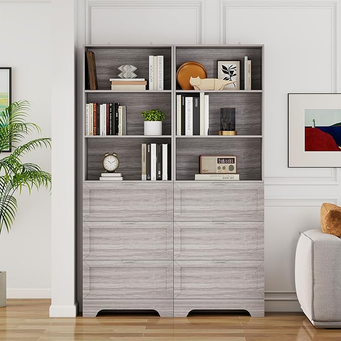 71'' Tall Bookshelf with Drawers,6 Tier Wooden Bookcase Storage Organizer,Freestanding Display Cabinet with Adjustable Shelves for Living Room, Bedroom