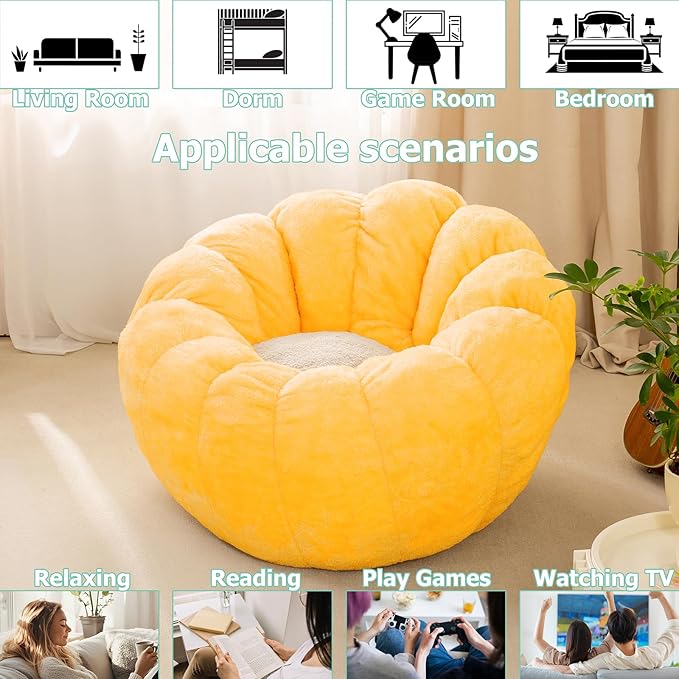 Pumpkin Bean Bag Sofa Chair, Bean Bag Chair with Filler for Teens, Kids, Toddler, Comfy and Lazy Sofa for Dorm, Apartment, Living Room and Bedroom, Orange