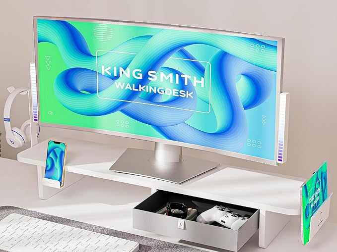 48x24 Inches Electric Standing Desk with Drawer and Monitor Stand, Height Adjustable Desk for Home Office, Ergonomic Sit to Stand with Phone Holder, 3 Hooks, White