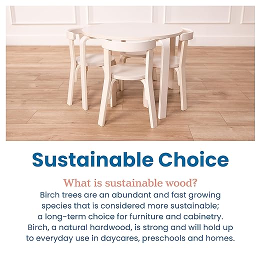ECR4Kids Bentwood Round Table and Curved Back Chair Set, Kids Furniture, White Wash, 5-Piece