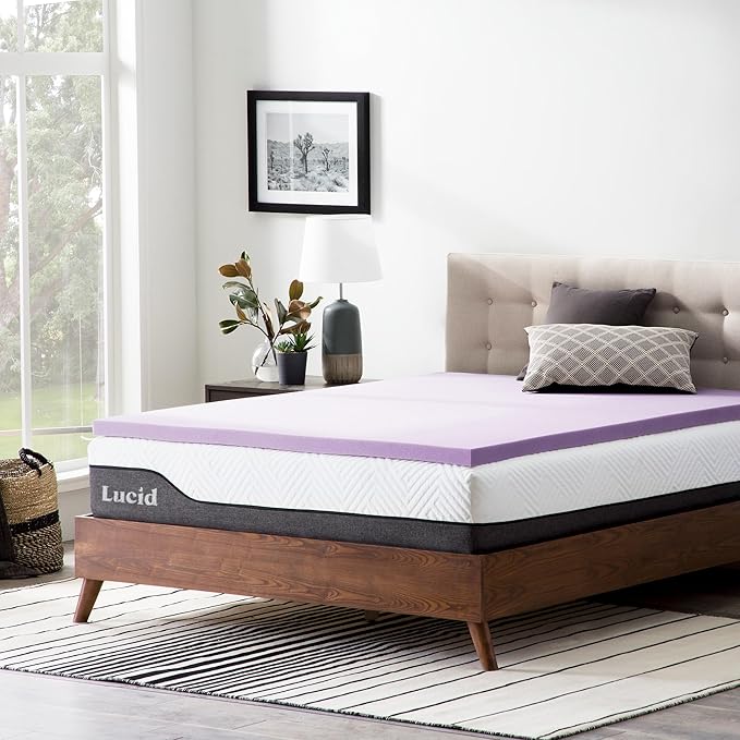 Lucid 2 Inch Lavender Infused Memory Foam Mattress Topper - Ventilated Design – Pressure Relieving Bed Topper - Mattress Pad – CertiPur Certified - Twin Size