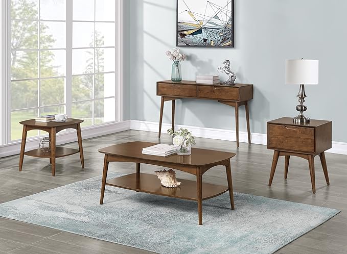 OSP Home Furnishings Copenhagen Mid-Century Moderm Accent Table with Storage Shelf, Walnut Finish