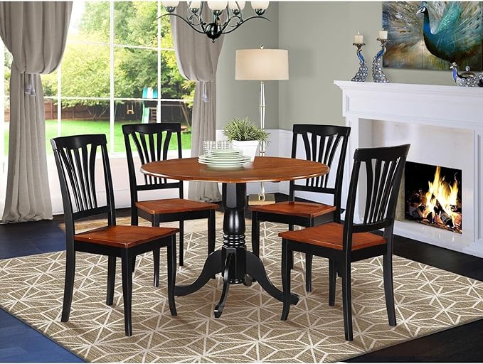East West Furniture DLAV5-BCH-W 5 Piece Dinette Set for 4 Includes a Round Dining Room Table with Dropleaf and 4 Dining Chairs, 42x42 Inch, Buttermilk & Cherry