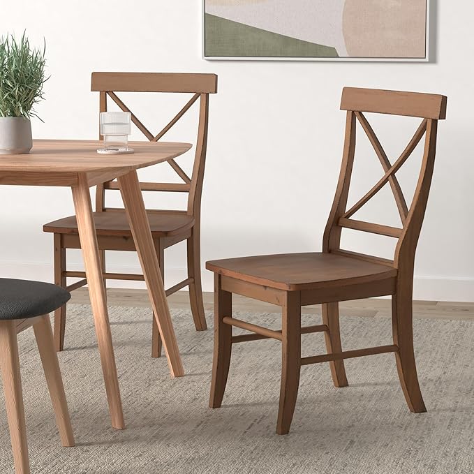 International Concepts Set of Two X-Back Dining Chair, Pecan