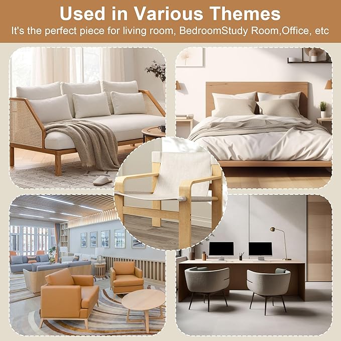 Ball & Cast Accent Chair Wide Armrest Mid-Century Lounge Living Room Chairs with Linen Fabric Armchair & Rubber Wood Frame,Detachable and Washable Seating Furniture for Bedroom,White
