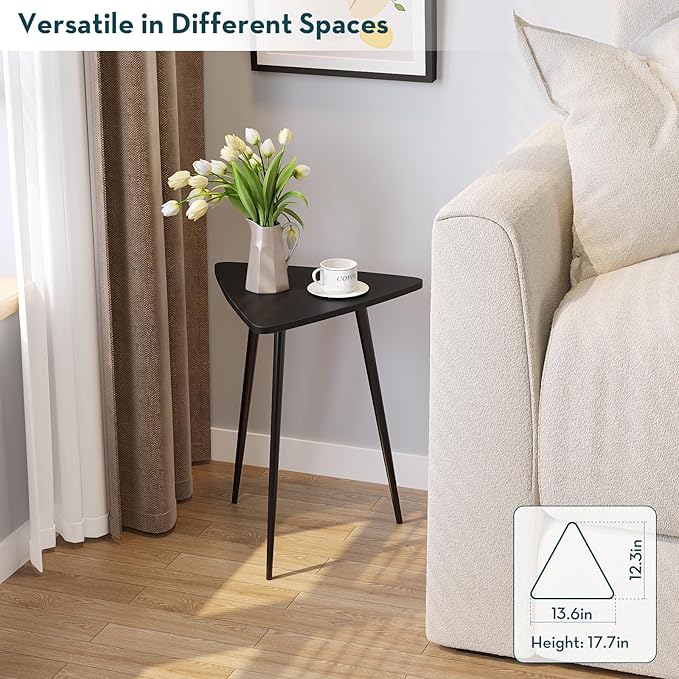 SAYGOER Small Black Side Table, Triangle End Table, Modern Narrow Bedside Table for Living Room Bedroom Small Space, Unique Sofa Table Medal Black Frame 13.5" W x 12.3" D x 17.7" H