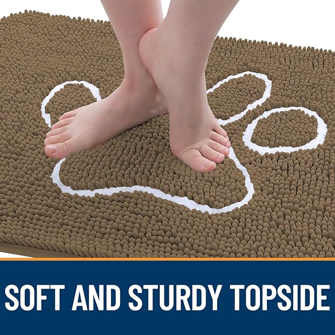 OLANLY Door Mat for Muddy Dog Paws 47x32, Ultra Absorbent Chenille Mud Doormat with Paw Print Design, Non-Slip Washable Doormat for Indoor Entryway, Quick-Dry Pet Bed Mats for Dirty Dogs, Tan