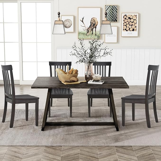 COLAMY Wooden Dining Room Chairs Set of 2, Spindle High Back Windsor Kitchen Side Chair, Farmhouse Dining Chairs for Kitchen, Dining Room, Dark Brown