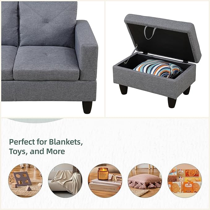 L Shaped Sectional Couch Sofa, Modern Couches for Living Room, Comfy 4 Seat Modular Sectional Sofa with Ottoman Storage for Bedroom Apartment, Gray