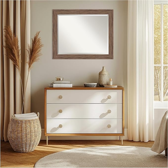 Amanti Art Brown Wall Mirror 27x33 Pia Medium Brown Rectangle Bathroom Mirror for Wall Decor Living Room, Large Casual Frame, Hangs Horizonally and Vertically, Bathroom Decor, Beveled Edge