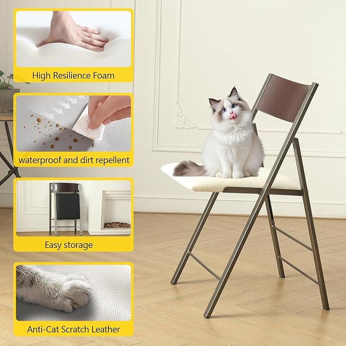Folding table and chair set, dining table with extra large storage space and 4 universal wheels, matched with padded steel frame folding chairs, space-saving dining table and 2 chairs (White)