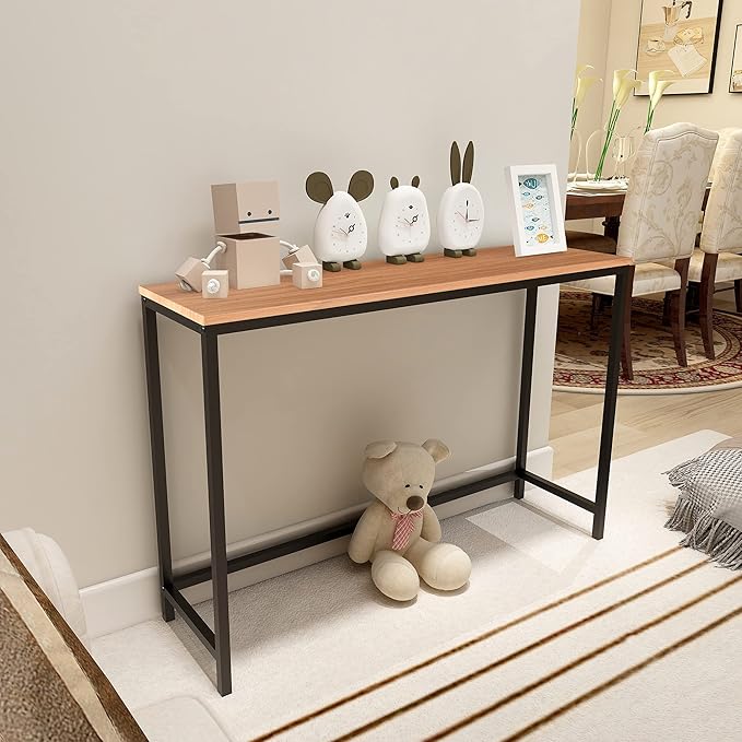 HOMERECOMMEND Console Sofa Tables End Table Computer Desk Coffee Snack Console Tables for Living Room Or Corridor Hallway Teak Color Wood