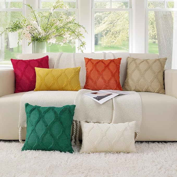 decorUhome Fall Throw Pillow Covers 26x26 Inch Set of 2, Soft Plush Faux Fur Wool Rust Couch Pillow Covers, Decorative Neutral Pillow Cases for Bed Sofa Living Room Home Decor