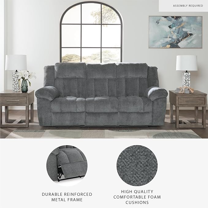 Signature Design by Ashley Tip-Off Modern Wall Hugger Power Reclining Sofa with Adjustable Headrest and USB Ports, Gray