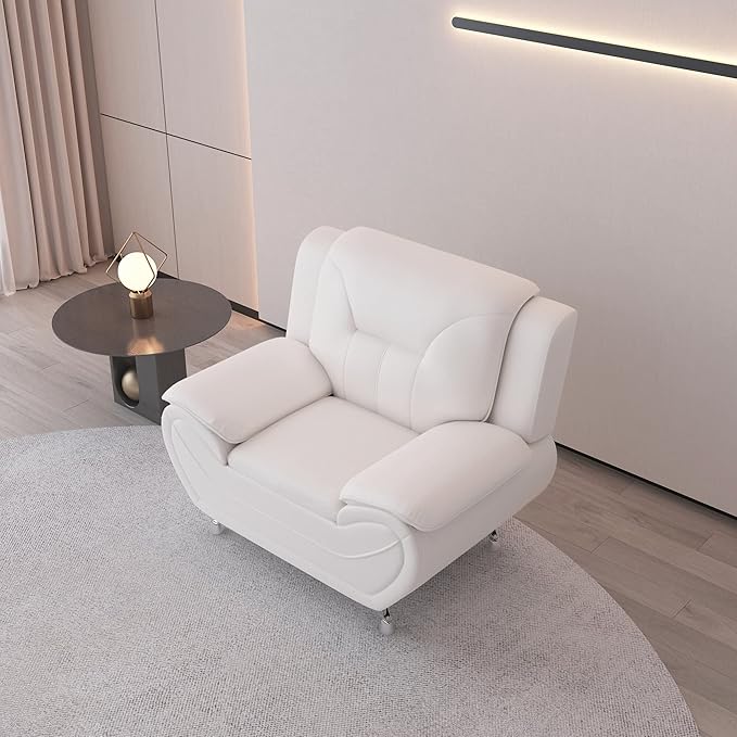 Container Furniture Direct Michael Modern Faux Leather Upholstered Stainless Steel Legs Living Room, Chair, Milky White