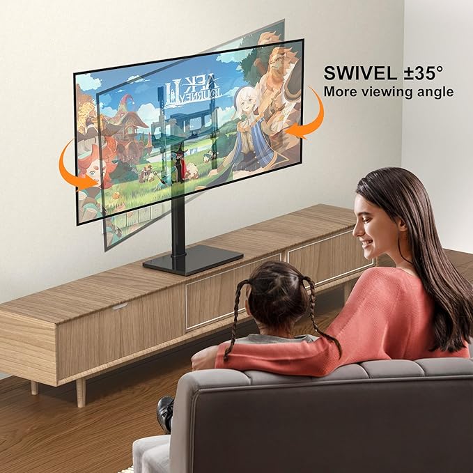 Universal Swivel TV Stand Base Table Top TV Stand for 23-60 Inch TVs 70 Degree Swivel, 6 Height Adjustable Monitor Mount Stand, Max VESA 400x400mm,Holds up to 88lbs TS206