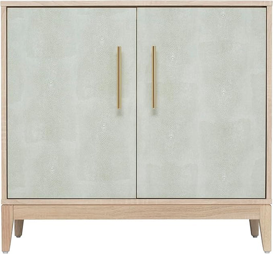 Sango Shagreen 2-Door Cabinet, Natural Finish Storage Cabinet with Faux Shagreen Texture, Brass Handle, Adjustable Shelf, Timeless Luxury Design, Versatile Furniture for Living Room or Dining Room