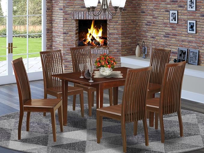 East West Furniture MLIP7-MAH-W 7 Piece Dining Set Consist of a Rectangle Dining Room Table with Butterfly Leaf and 6 Kitchen Chairs, 36x54 Inch, Mahogany