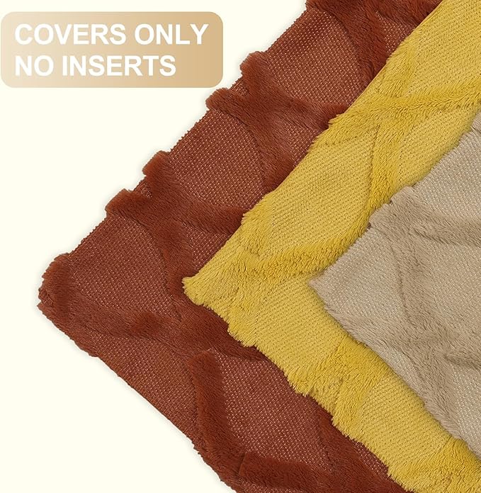 decorUhome Fall Throw Pillow Covers 20x20 Inch Set of 2, Soft Plush Faux Fur Wool Mustard Yellow Couch Pillow Covers, Decorative Neutral Pillow Cases for Bed Sofa Living Room Home Decor