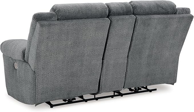 Signature Design by Ashley Tip-Off Modern Wall Hugger Power Reclining Loveseat with Adjustable Headrest, USB Ports, Storage and Cup Holders, Gray