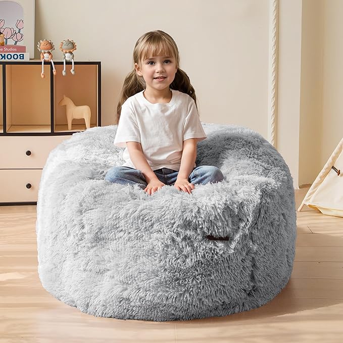 MAXYOYO Kids Bean Bag Chair, Stuffed Faux Fur Bean Bag for Toddler, Ultra Soft Floor Sofa with High-Density Foam Filling, Lazy Chair for Living Room, Playroom, Nursery Room