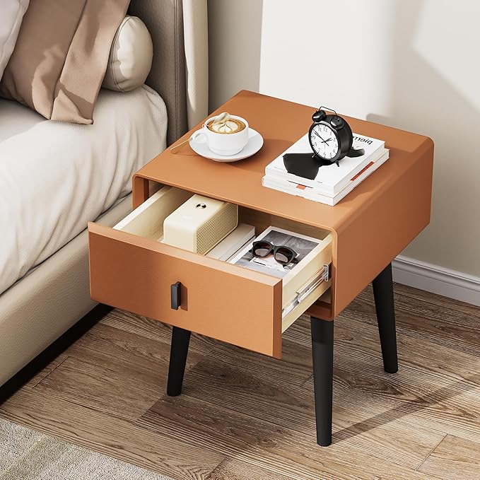 VICITON Nightstand,Fully Assembled Bedside Cabinet Mid Century Night Stand Modern Side Table for Living Room, Bedroom(Orange)