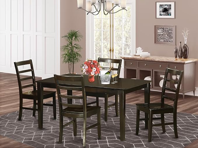 East West Furniture CAPF5-CAP-W 5 Piece Dining Room Table Set Includes a Rectangle Kitchen Table and 4 Dining Chairs, 36x60 Inch, Cappuccino