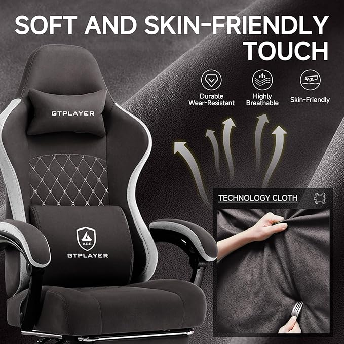 GTPLAYER Office Chair, Gaming Computer Desk Fabric Chair with Footrest, High Back Ergonomic Office Chair with Pocket Spring Lumbar Support and Linkage Armrests Adjustable Height Swivel for Home Task