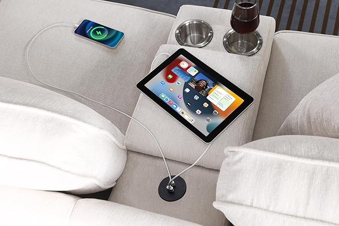 127" L-Shaped Sectional Couch with Movable Ottoman & 6 Throw Pillows,7 Seat Chenille Upholstered Sofa W/2 Cup Holder,USB Port & Hidden Storage Box,DIY Combination,for Living Room,Apartment,Beige