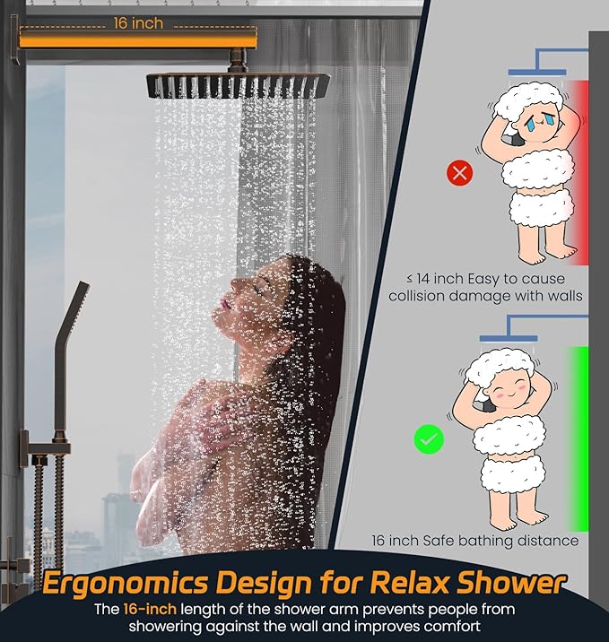 SR SUN RISE ORB Square Rainfall Shower Head and Handle Set, Wall Mounted Shower Fixtures, Metal Shower Faucet Trim Repair Kits (With Shower Valve) 10 Inches
