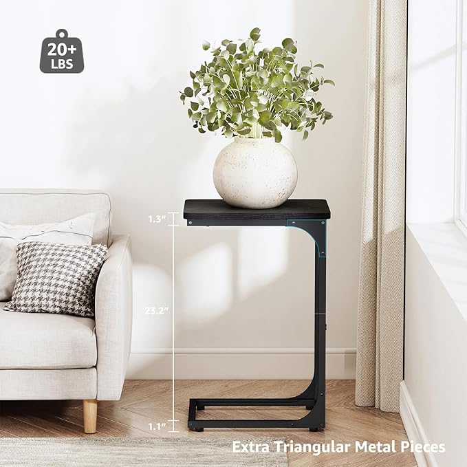 QEEIG C Table Side Table Living Room C Shaped Couch Tray End Table Modern 1 Pack, Black (017-30BN-1)