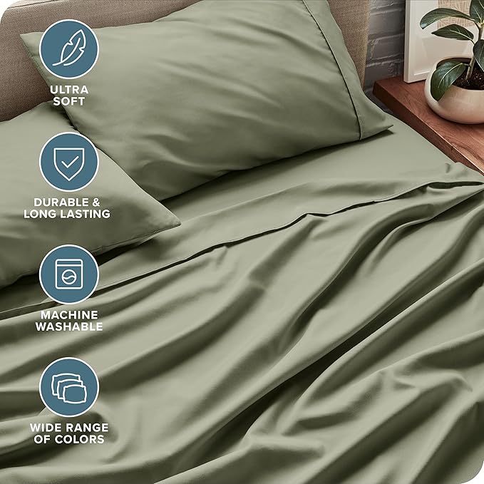 Bare Home Full XL Sheet Set - Luxury 1800 Ultra-Soft Microfiber Full Extra Long Bed Sheets - Double Brushed - Deep Pockets - Easy Fit - 4 Piece Set - Bedding Sheets & Pillowcases (Full XL, Sage)