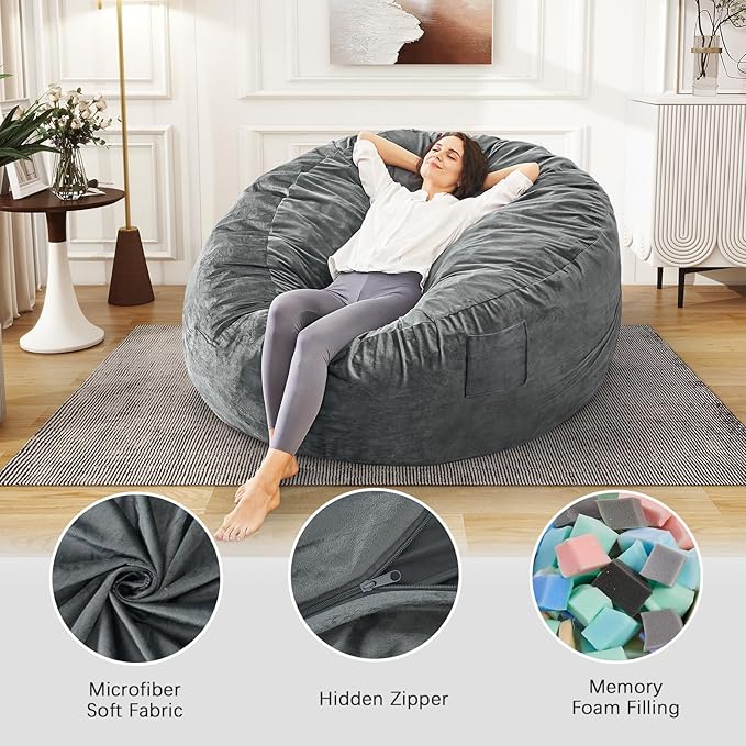 Bean Bag Chairs for Teens - Bean Bag Chair Convertible Bean Bag Bed - Small Beanbag Chair with Micro Fiber Cover/Furniture Foam Filler - Floor Couch Sofa in Bedroom Dorm Room - Youth Charcoal