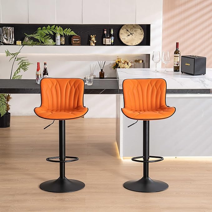 YOUNIKE 3 Orange Bar Stools Modern Swivel Counter Height Bar Chair with Back Adjustable Kitchen Island Faux Leather Padded Barstools taburetes de bar Breakfast sillas para barra de cocina 3PCS