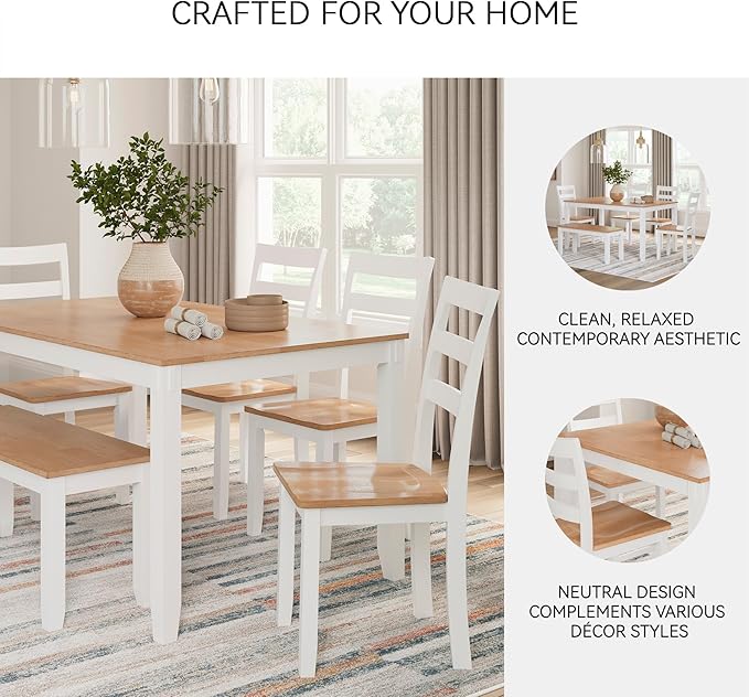 Signature Design by Ashley Gesthaven Modern Dining Table with 4 Chairs and Bench, Set of 6, White & Light Brown