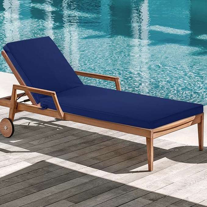 Chaise Lounge Cushions Outdoor - Waterproof and Fade Resistant Sun Lounger Replacement Cushions - Patio Lounger Pads with Removable Cover for Pool, Deck, Lawn, 72 x 21 x 3 Inch, Navy