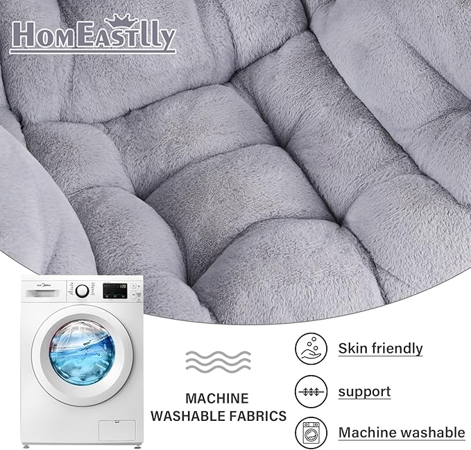 Lazy Chair with Ottoman, Modern Large Accent Lounge Chair with a Pillow, Leisure Sofa Armchair, Reading Chair with Footrest for Bedroom, Living Room,Plush White Gray