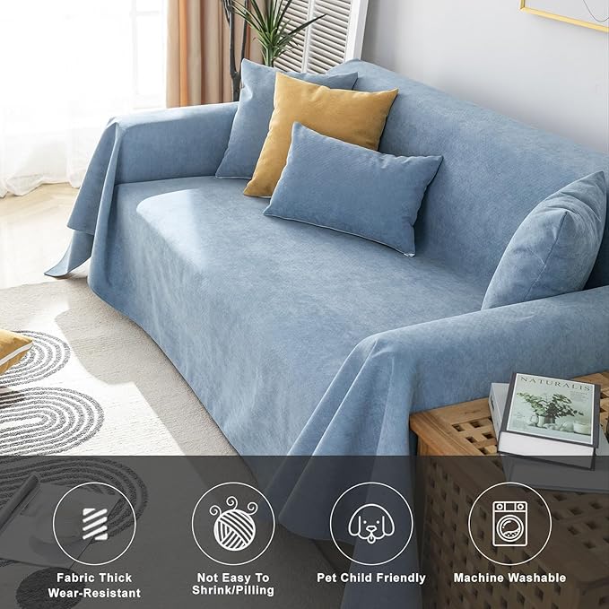 STACYPIK Waterproof Blue Sofa Cover for Dogs, Couch Cover for Sectional, Furniture Protector for 3 Cushion Couch, Anti-Scratch Loveseat Covers for L Shaped, Non-Slip Slipcovers for Loveseat-71X150IN