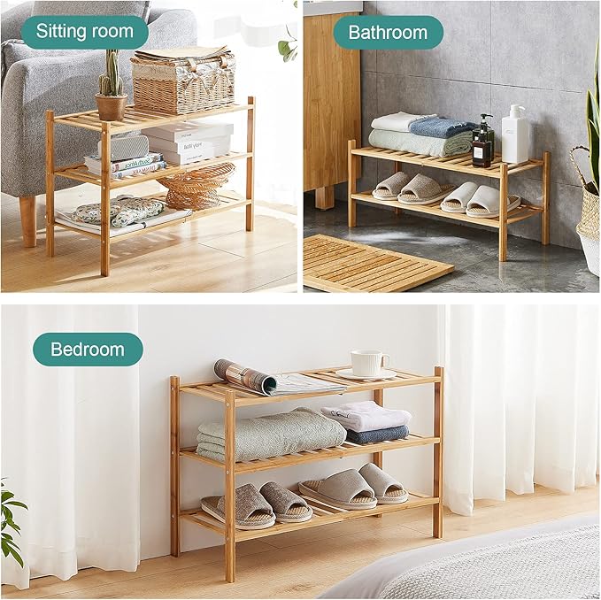 5-Tier Bamboo Shoe Rack for Entryway, Stackable | Foldable | Natural, Shoe Organizer for Hallway Closet, Standing Shoe Racks for Indoor Outdoor