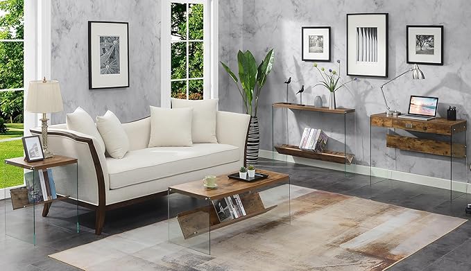 Convenience Concepts SoHo Glass Coffee Table 40" - Modern Living Room Table with Storage Shelf, Contemporary Coffee Table for Family Room, Barnwood