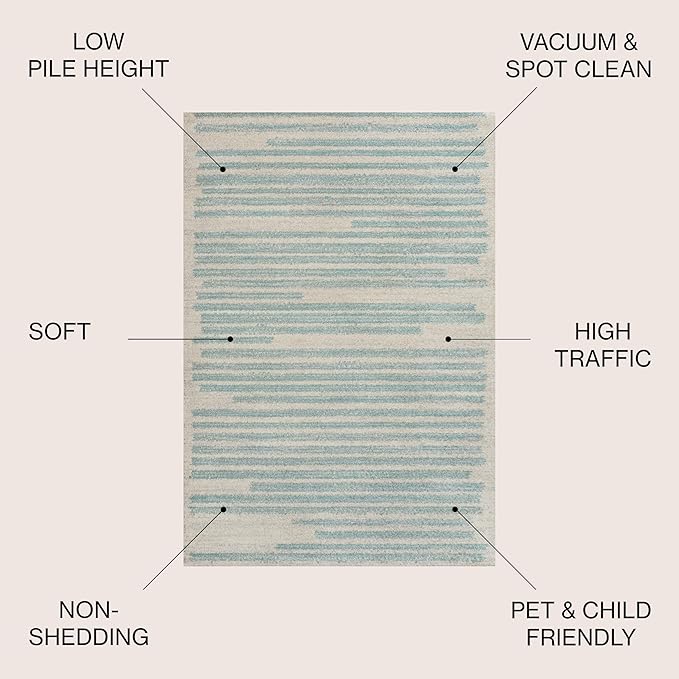 JONATHAN Y Khalil Modern Berber Stripe Cream/Turquoise Indoor Area Rug, 3x5, Contemporary, Bohemian, Easy-Cleaning for Living Room, Bedroom, Kitchen, Pet Friendly, Non-Shedding (MOH207B-3)