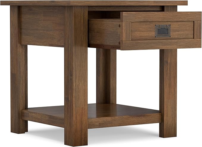 SIMPLIHOME Monroe SOLID ACACIA WOOD 22 inch Wide Square Rustic End Table in Rustic Natural Aged Brown for the Living Room and Bedroom