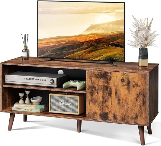 WLIVE TV Stand for 55 Inch TVs, Entertainment Center with Storage Cabinet, Mid-Century TV Stands for Living Room and Bedroom, 50" TV Console, Brown