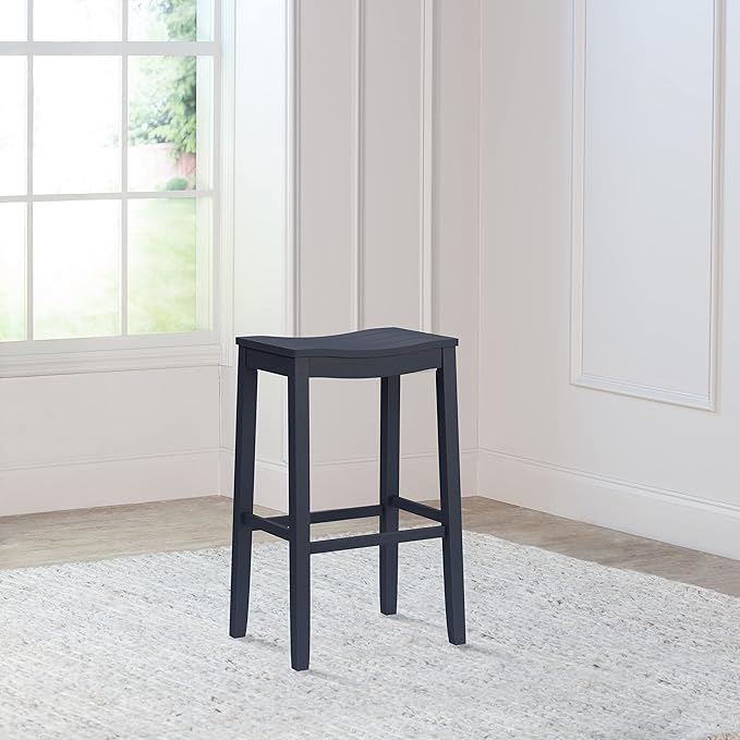 Hillsdale Fiddler Wood Backless Bar Height Stool with Saddle-Style Seat, Navy